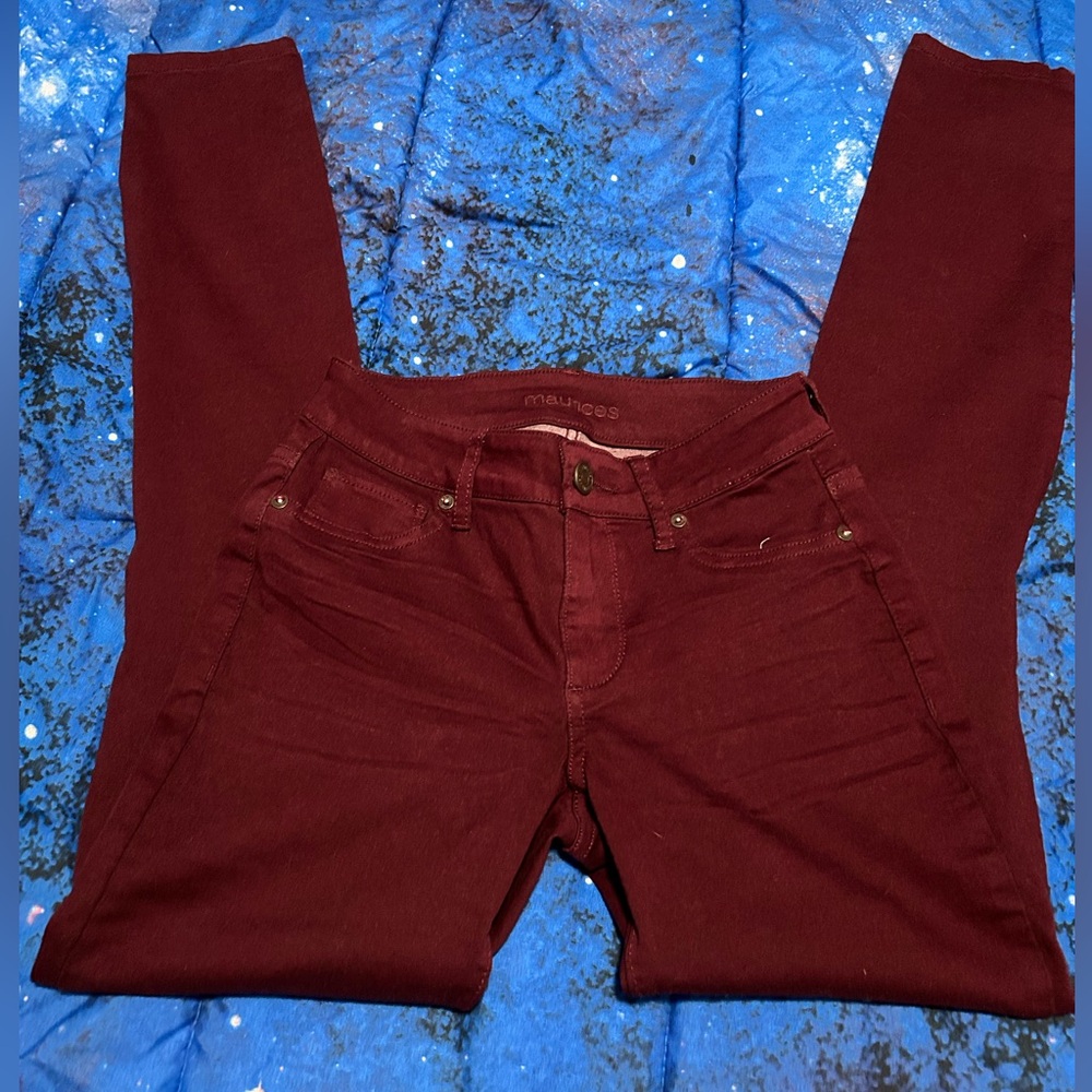 Maurices Deep Red Low-Rise Skinny Pants